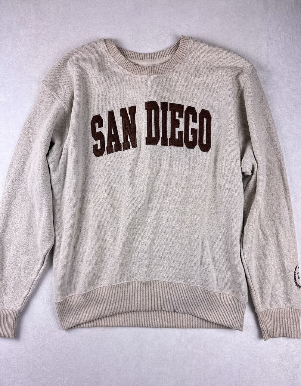 San Diego Embroidered Crewneck Sweatshirt XL Beige New York Popular Pullover
